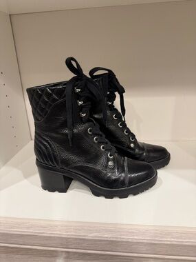 Marc Jacobs Black Quilted-Cuff Leather Lace-Up Combat Boots